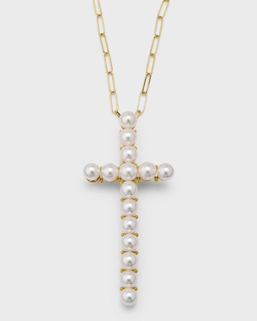 商品Pearls By Shari|18K Yellow Gold Akoya Pearl Long Cross Pendant Necklace, 36"L,价格¥49661,第1张图片