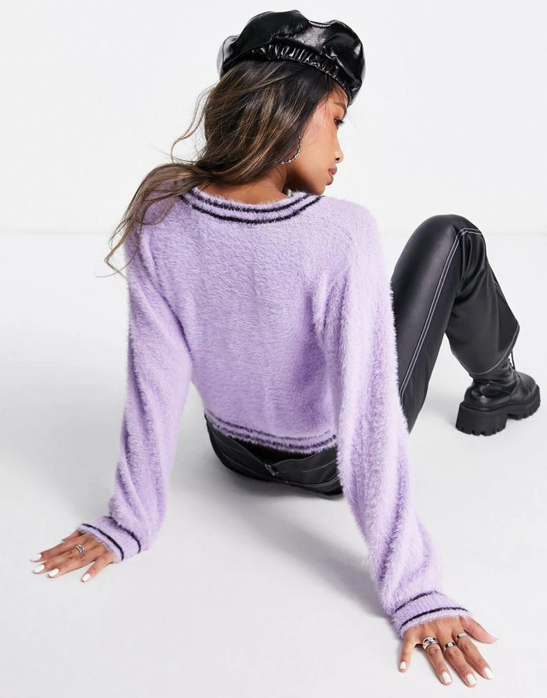 商品HYPE|Violet Romance fluffy knit cardigan with contrast piping and diamante buttons in purple,价格¥90,第3张图片详细描述