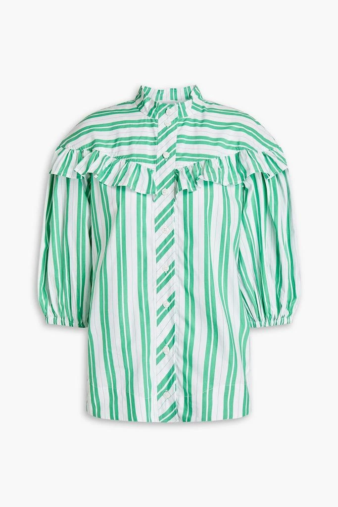 商品Ganni|Ruffle-trimmed striped organic cotton-poplin shirt,价格¥720,第1张图片