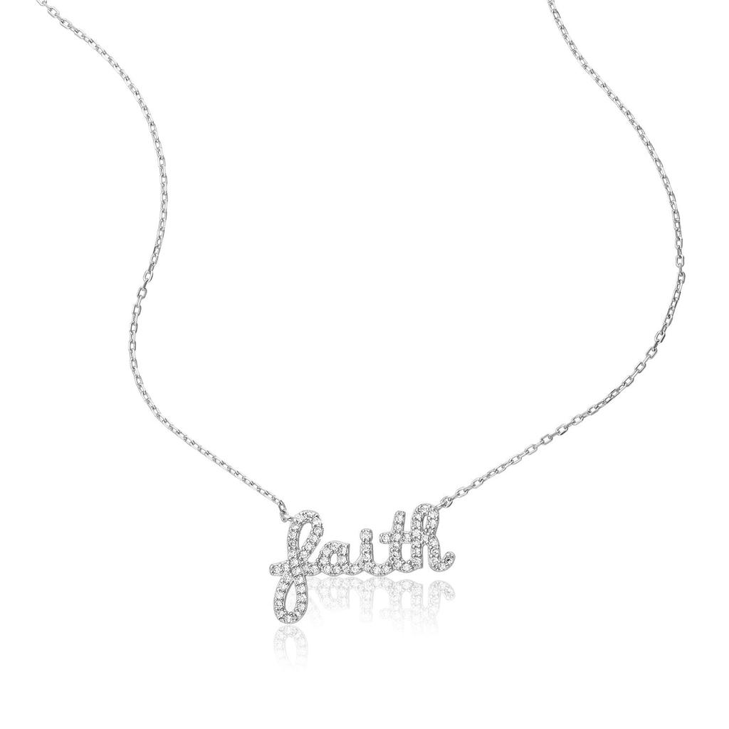 Adornia Cursive Faith Necklace Sterling Silver Crystal商品第1张图片规格展示