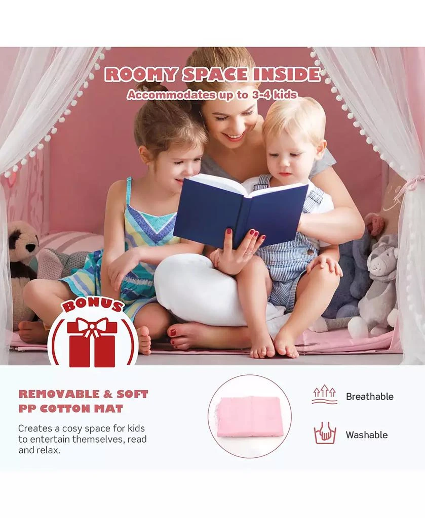 商品Costway|Kids Playhouse Large Children Indoor Play Tent Gift w/ Cotton Mat Longer Curtain,价格¥566,第5张图片详细描述