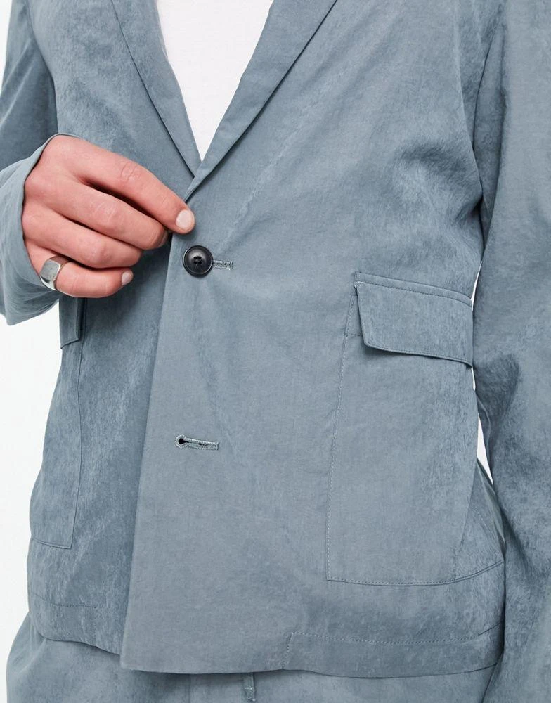 商品ASOS|ASOS DESIGN slim soft tailored suit jacket in muted blue suede,价格¥384,第3张图片详细描述