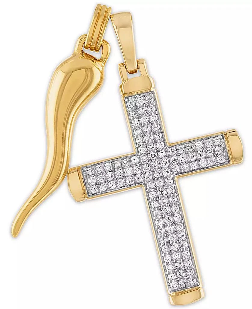 商品Esquire Men's Jewelry|2-Pc. Set Cubic Zirconia Cross and Horn Pendants in 14k Gold-Plated Sterling Silver, Created for Macy's,价格¥962,第1张图片