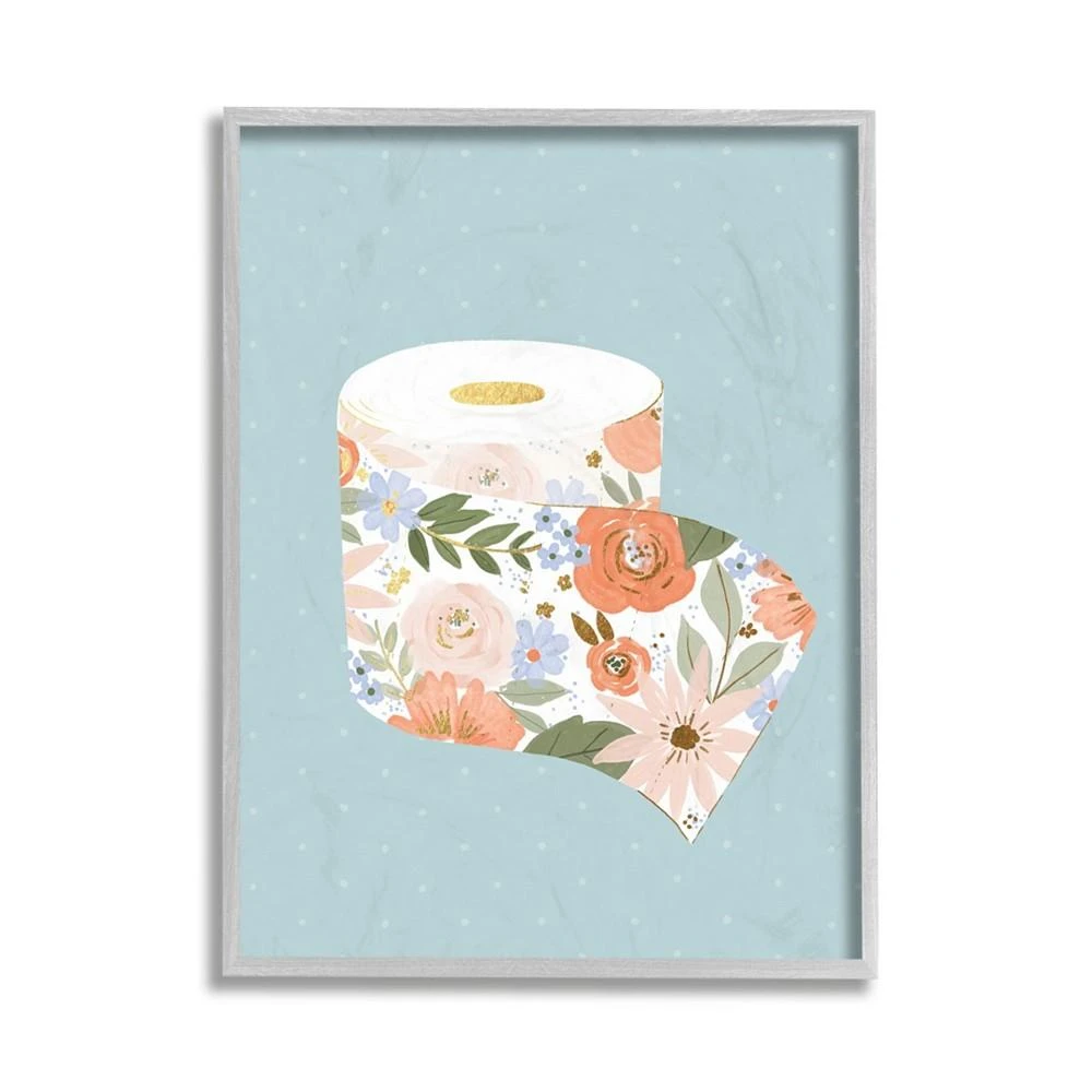 商品Stupell Industries|Spring Floral Print Toilet Paper Over Blue Art, 11" x 14",价格¥366,第1张图片
