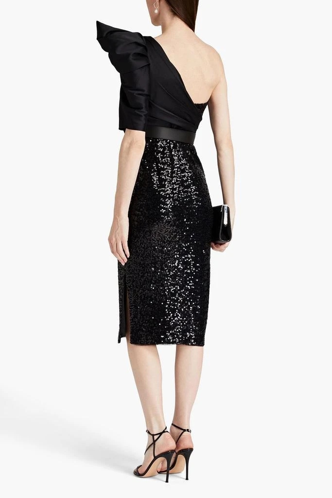 商品Badgley Mischka|One-shoulder satin-twill and sequined tulle midi dress,价格¥1943,第3张图片详细描述