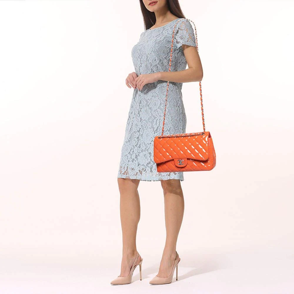 商品[二手商品] Chanel|Chanel Orange Quilted Patent Leather Jumbo Classic Double Flap Bag,价格¥27645,第2张图片详细描述
