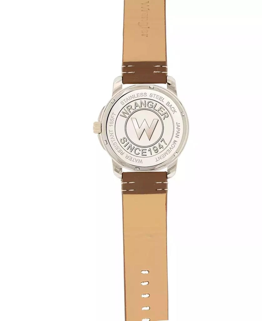 商品Wrangler|Men's Watch, 48MM Silver Colored Case with Black Printed Arabic Numerals on Outer Steel Bezel, Brown Dial with Dual Crescent Windows, Date Window , Brown Strap with White Accent Stitch Analog,价格¥425,第4张图片详细描述