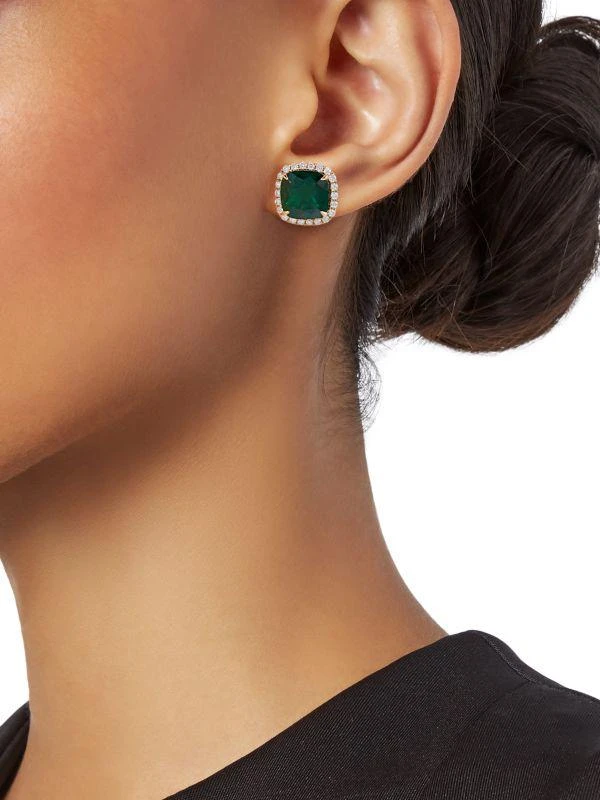 商品Effy|Radiant Value 14K Yellow Gold, Emerald & Lab Grown Diamond Stud Earrings,价格¥8609,第2张图片详细描述