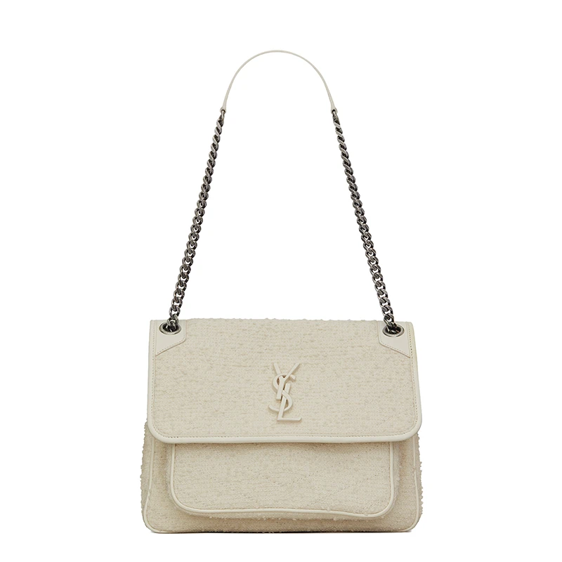 商品Yves Saint Laurent|SAINT-LAURENT PARIS/圣罗兰 YSL 2021秋冬新款 NIKI系列 女士中号灰白色织物小牛皮翻盖徽标单肩斜挎包,价格¥17575,第1张图片