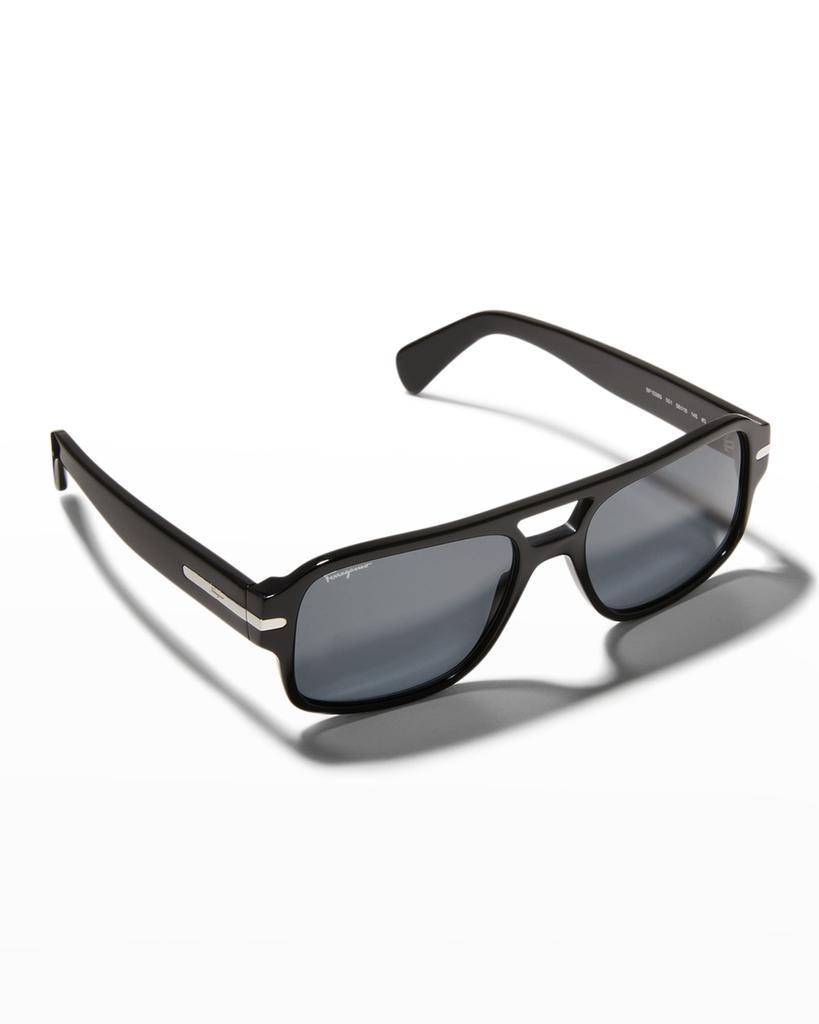 商品Salvatore Ferragamo|Men's Double Bridge Logo Navigator Aviator Sunglasses,价格¥2433,第1张图片