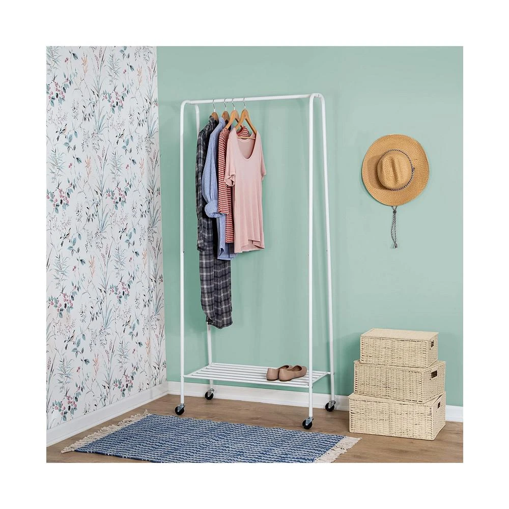 Matte White Metal Rolling Clothes Rack with Shelf 商品