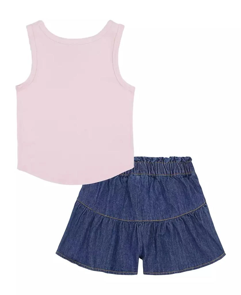 商品Calvin Klein|Little Girls Scoop Neck Logo Tank and Peplum Denim Skort, 2 Piece Set,价格¥167,第2张图片详细描述