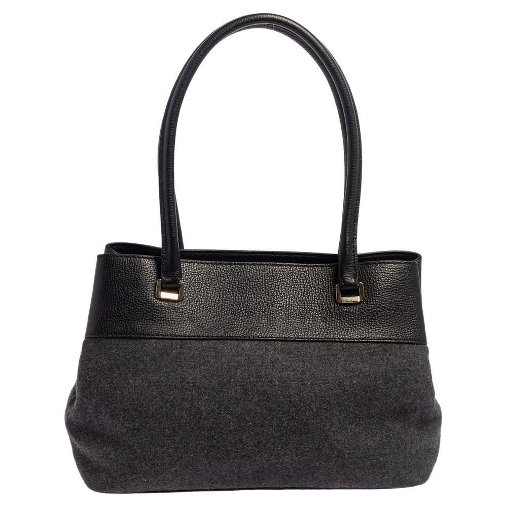 商品[二手商品] Kate Spade|Kate Spade Grey/Black Wool and Leather Henderson Street Tote,价格¥1327,第6张图片详细描述