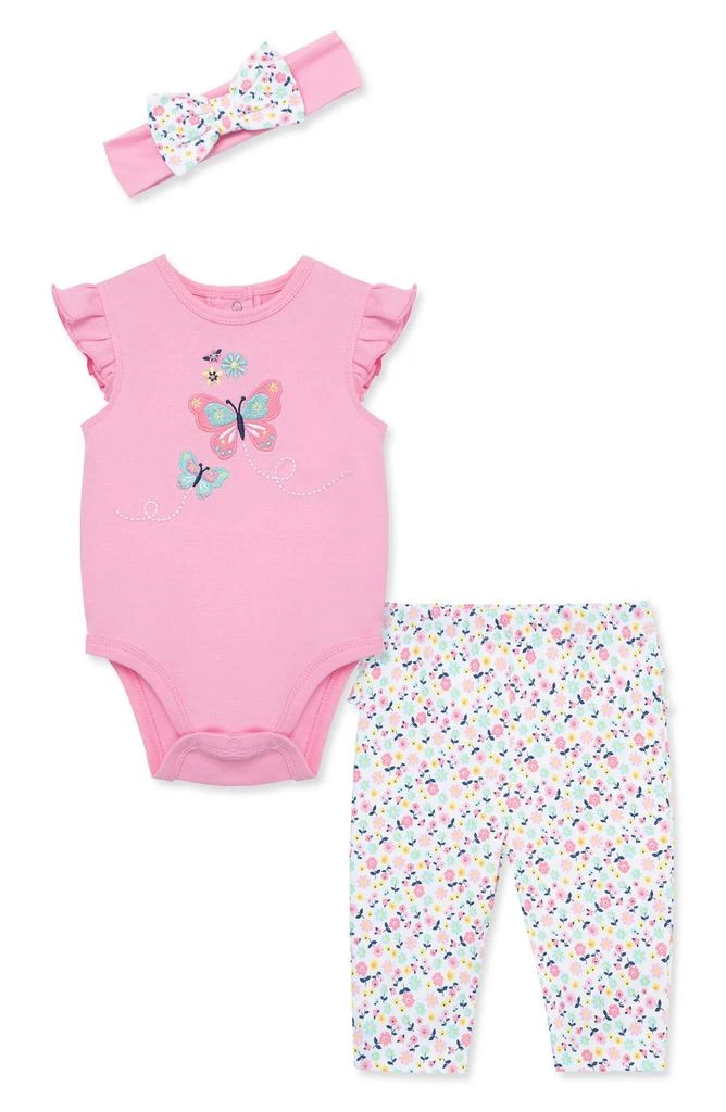 商品Little Me|Butterfly Cotton Bodysuit, Leggings & Headband Set,价格¥53,第1张图片