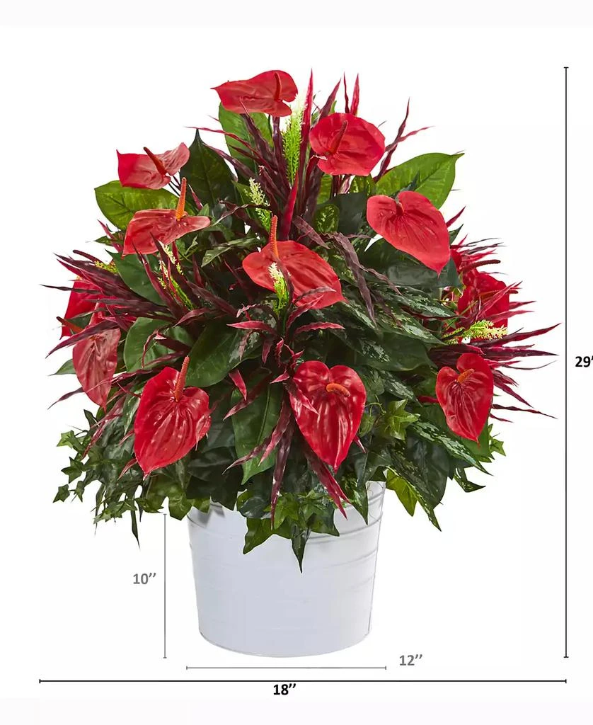 商品NEARLY NATURAL|29in. Mixed Anthurium Artificial Plant in White Tin Planter,价格¥1450,第2张图片详细描述