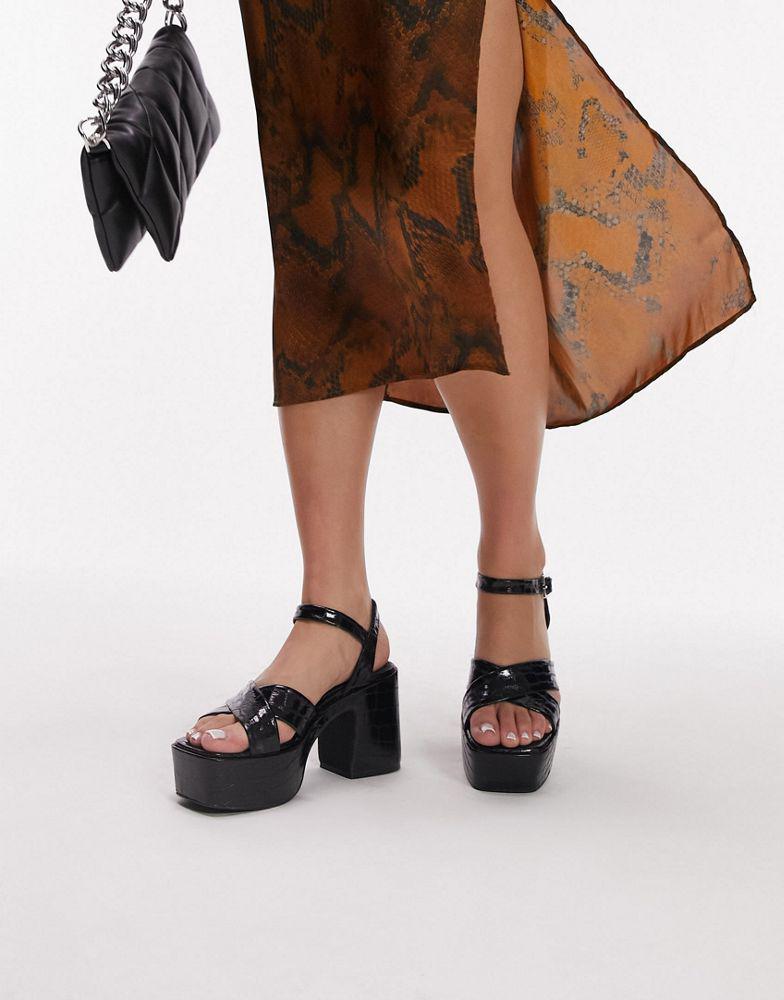 Topshop Sarah platform sandal in black商品第1张图片规格展示