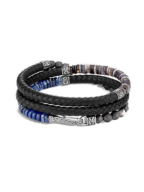 商品John Hardy|Chain Collection Multi-Stone, Sterling Silver & Leather Wrap Bracelet,价格¥5937,第1张图片