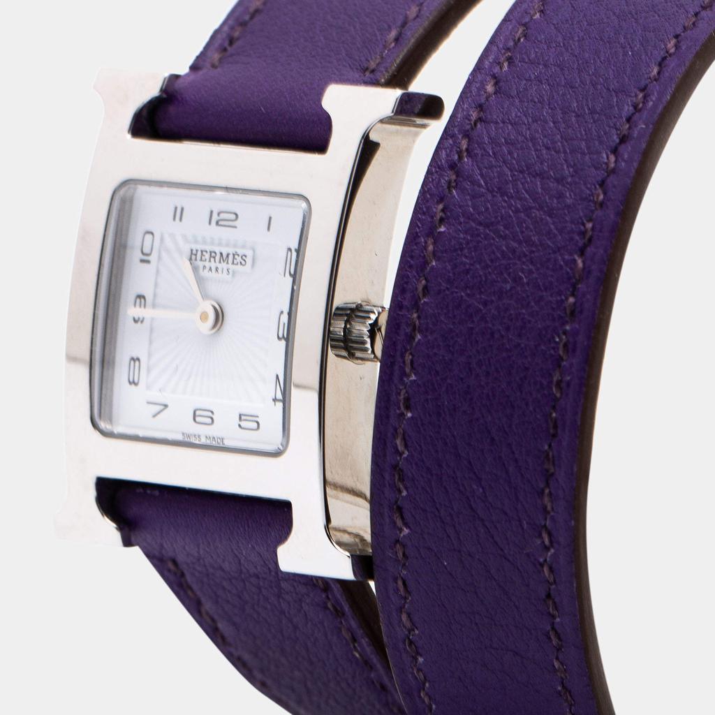 Hermes White Stainless Steel Leather Heure H HH1.210 Women's Wristwatch 21 mm商品第2张图片规格展示