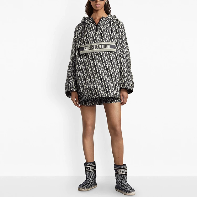 商品[国内直发] Dior|迪奥 科技塔夫绸Oblique印花连帽夹克外套 女款 黑色,价格¥26830,第7张图片详细描述