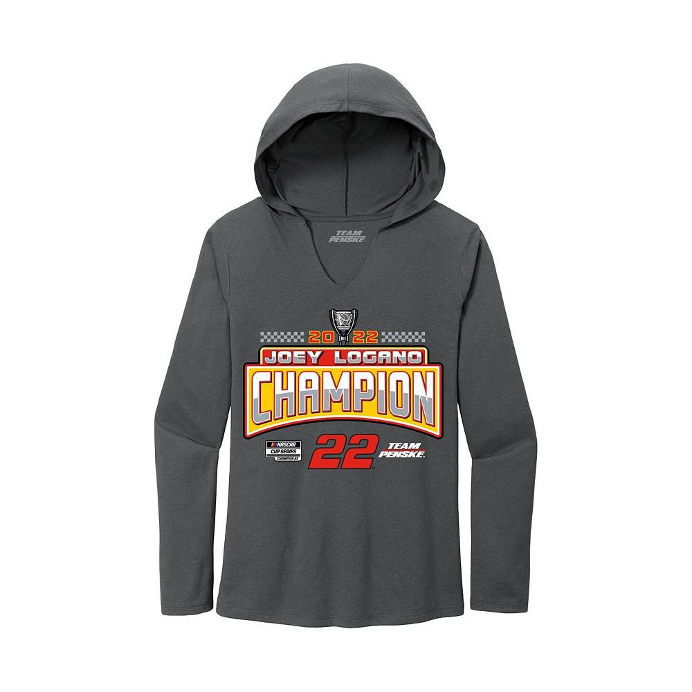 Women's Charcoal Joey Logano 2022 NASCAR Cup Series Champion Name and Number Notch Neck Long Sleeve Hoodie T-shirt商品第3张图片规格展示