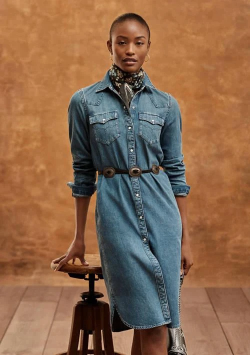 商品Ralph Lauren|Ralph Lauren Belted Denim Shirt Dress,价格¥698,第1张图片