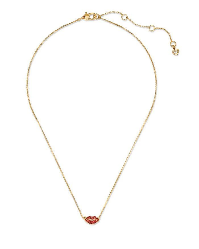 商品Kate Spade|Hit The Town Pavé Lips Mini Pendant Necklace in Gold Tone, 16"-19",价格¥306,第1张图片