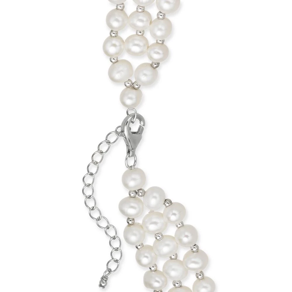 商品Macy's|Cultured Freshwater Pearl (5mm) Three Strand 14" Choker Necklace in Sterling Silver,价格¥2700,第3张图片详细描述