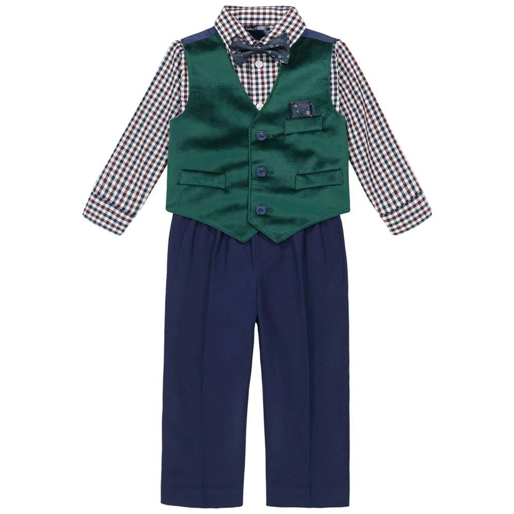 商品Nautica|Baby Boys Velvet Vest, Shirt, Bow-Tie, Pocket Square and Pants Set,价格¥259,第1张图片