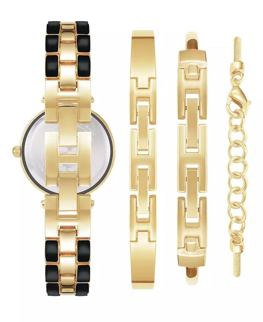 商品Anne Klein|Women's Gold-Tone Alloy Bracelet with Black Enamel and Crystal Accents Fashion Watch 34mm Set 4 Pieces,价格¥1317,第3张图片详细描述