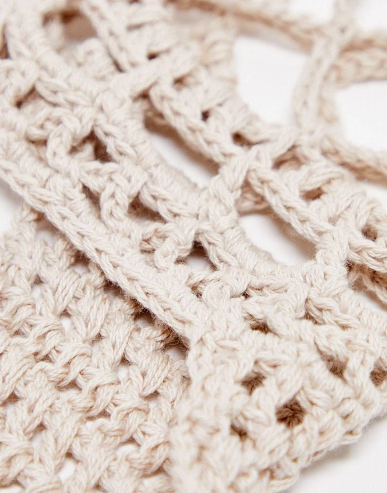 商品COLLUSION|COLLUSION Unisex crochet festival skull cap with tie detail in neutral,价格¥83,第3张图片详细描述