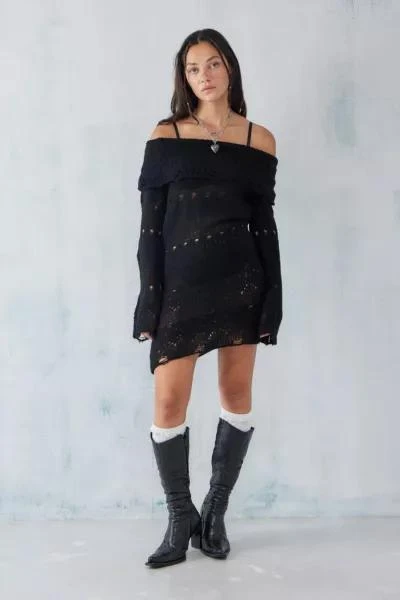 商品Urban Outfitters|UO Olivia Distressed Knit Off-The-Shoulder Mini Dress,价格¥484,第3张图片详细描述