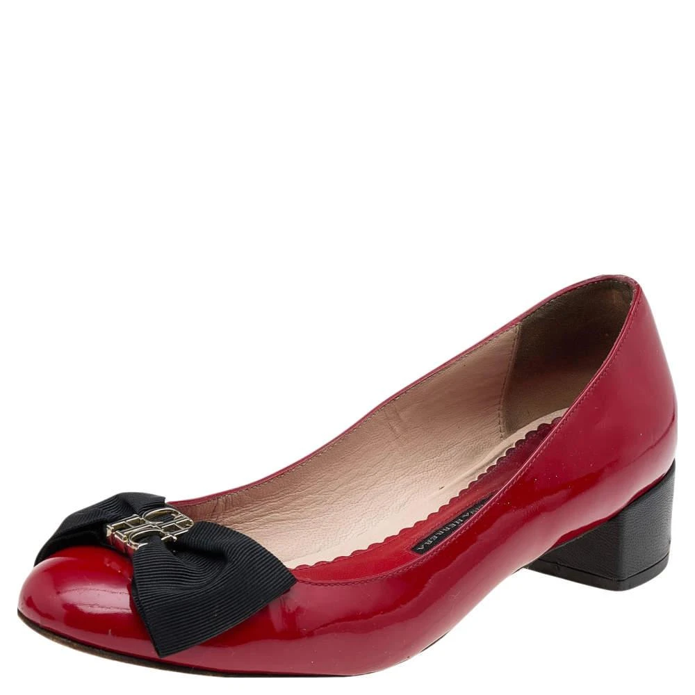 商品[二手商品] Carolina Herrera|CH Carolina Herrera Red Patent Leather Bow Block Heel Pumps Size 38,价格¥814,第1张图片