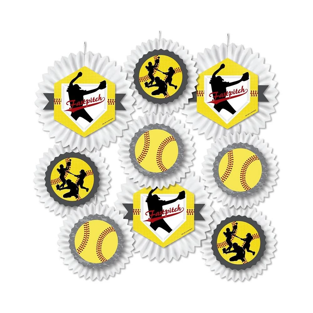 商品Big Dot of Happiness|Grand Slam - Fastpitch Softball - Hanging Party Tissue Decor Kit Paper Fans 9 Ct,价格¥150,第2张图片详细描述