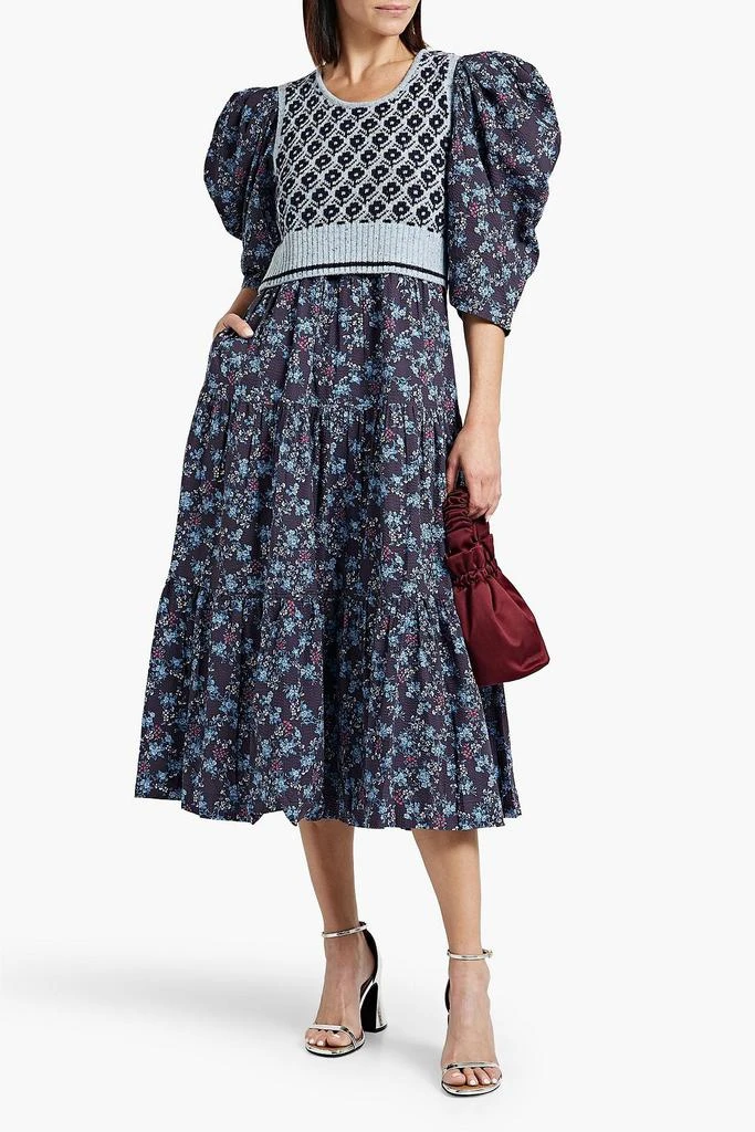 商品Sea|Tilly tiered floral-print cotton and intarsia-knit midi dress,价格¥1858,第2张图片详细描述