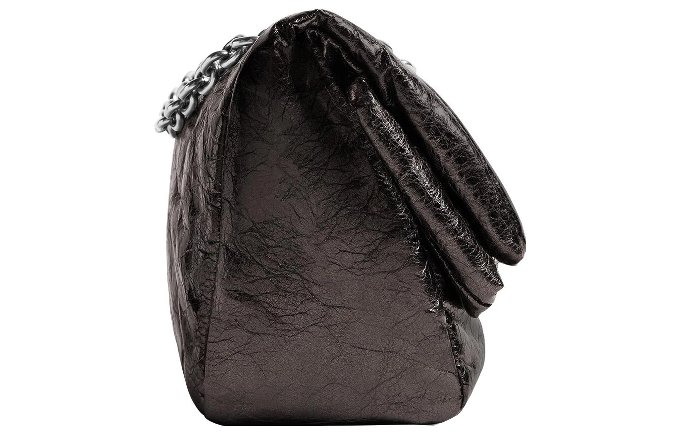 商品[国内直发] Balenciaga|巴黎世家 Monaco 做旧银色BB徽标翻盖闭合 Arena小牛皮 链条包手提单肩包 小号 女款 深灰色,价格¥15811,第4张图片详细描述