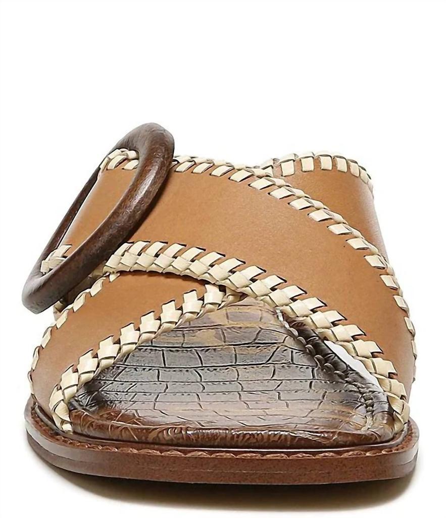商品Sam Edelman|Leather Cross Slide Sandal in Light Cuoio Brown Leather,价格¥587,第4张图片详细描述