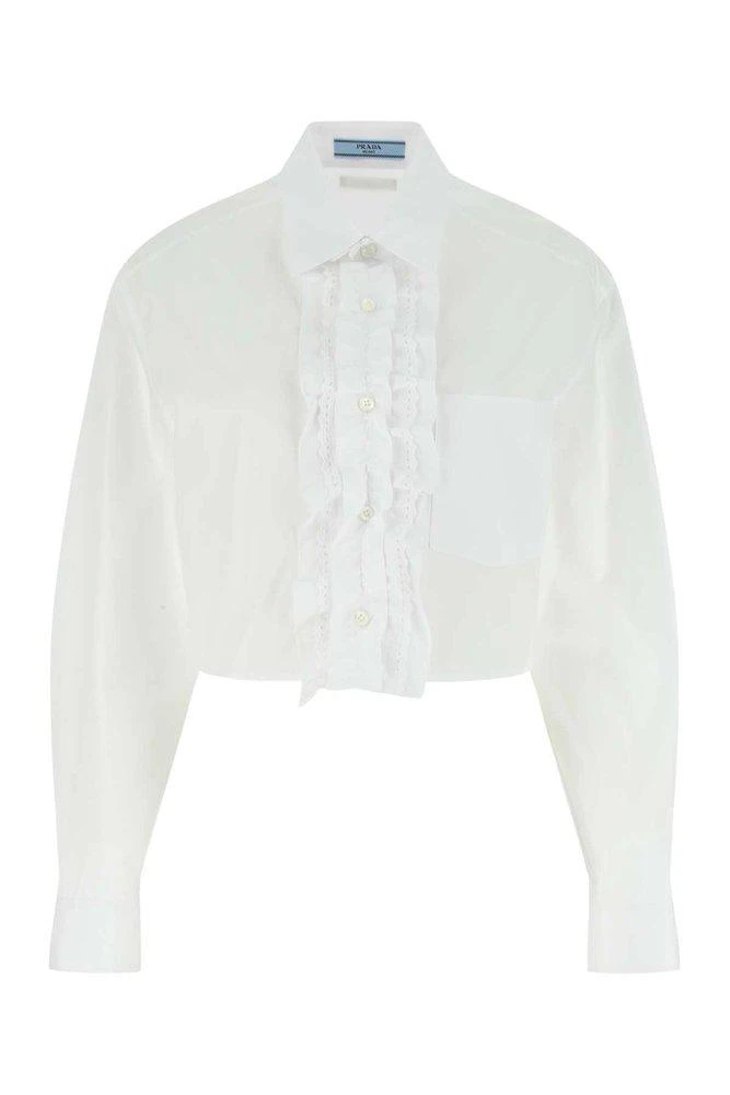 商品Prada|Prada Ruffled Long Sleeved Cropped Shirt,价格¥5536,第1张图片