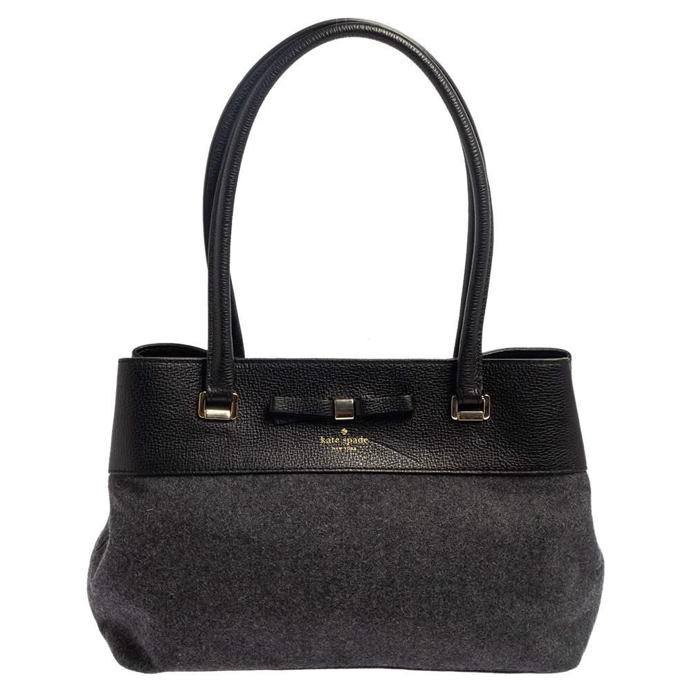 商品[二手商品] Kate Spade|Kate Spade Grey/Black Wool and Leather Henderson Street Tote,价格¥1204,第1张图片