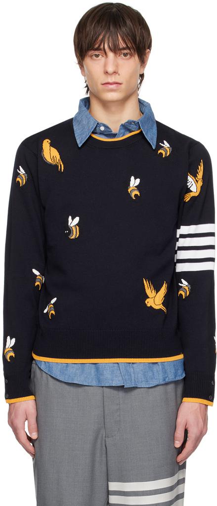 Navy Birds And Bees Half Drop Sweater商品第1张图片规格展示