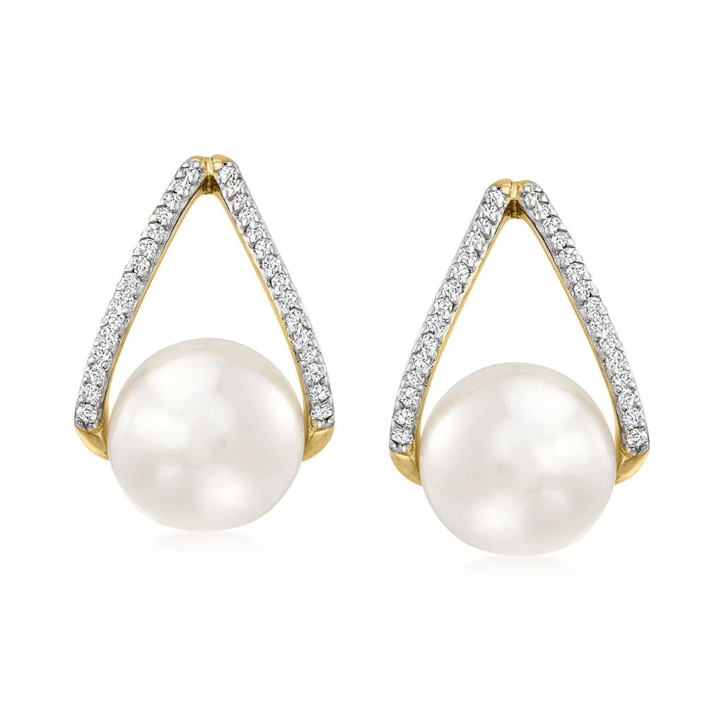 商品Ross-Simons|8-8.5mm Cultured Pearl and . Diamond Drop Earrings in 14kt Yellow Gold,价格¥3246,第1张图片