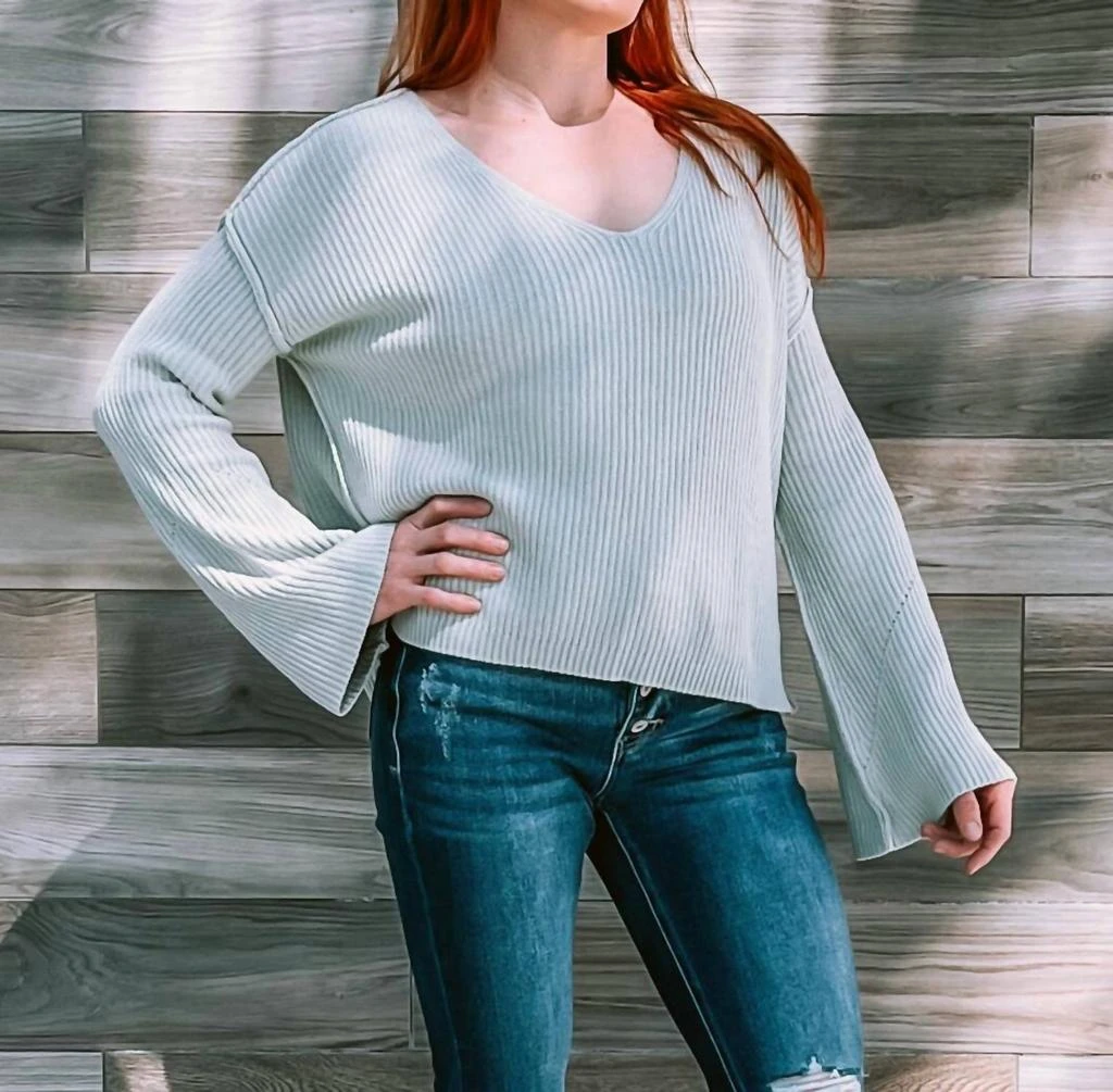 商品By Together|Knit Bell Sleeve Sweater In Sage,价格¥433,第1张图片