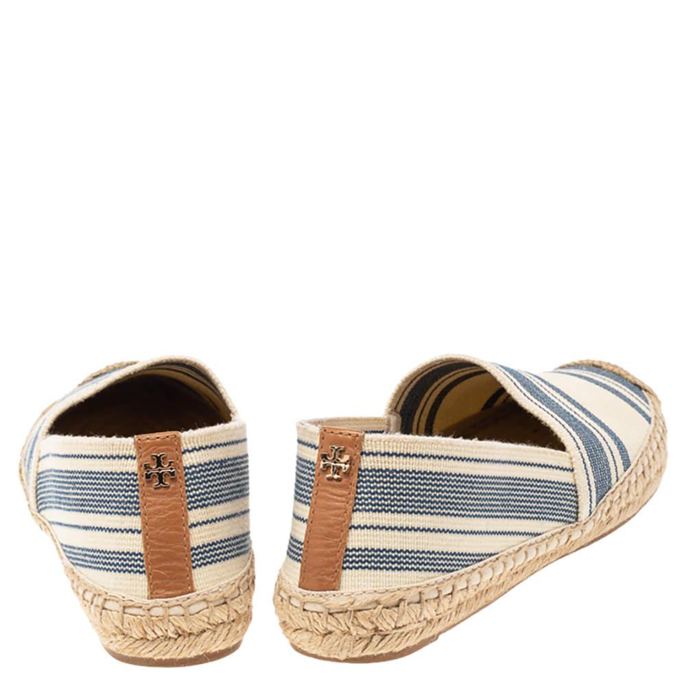 Tory Burch Cream/Blue Striped Canvas Espadrilles Loafers Size 36.5商品第5张图片规格展示