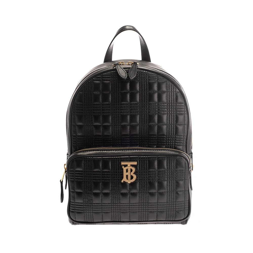 商品[国内直发] Burberry|BURBERRY 女士黑色皮质绗缝格纹双肩包 8019601,价格¥16031,第1张图片