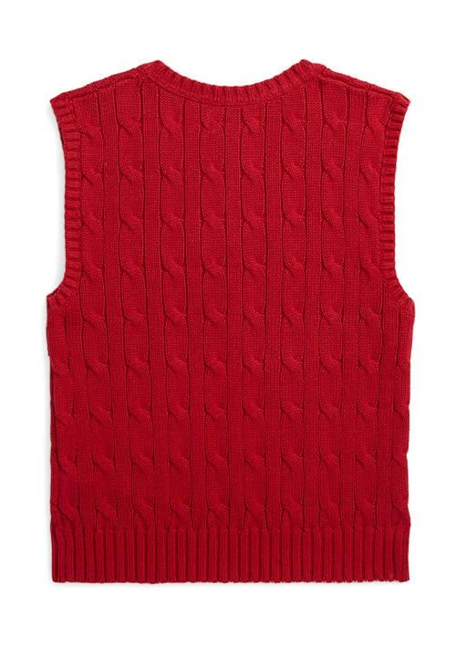 商品Ralph Lauren|Lauren Childrenswear Bpys 2 7 Cable Knit Cotton Sweater Vest,价格¥289,第2张图片详细描述