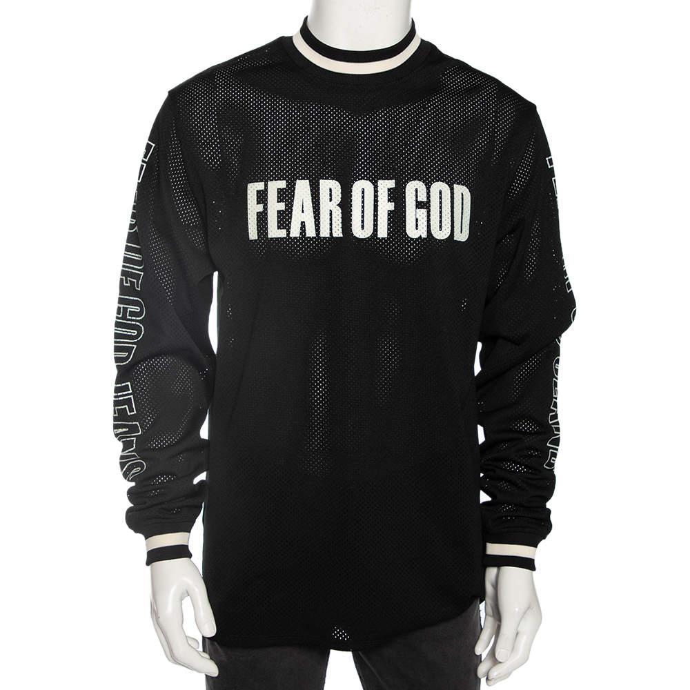 商品[二手商品] Fear of god|Fear of God Black Synthetic Logo Print Long Sleeved Mesh-Jersey T-Shirt S,价格¥4725,第1张图片