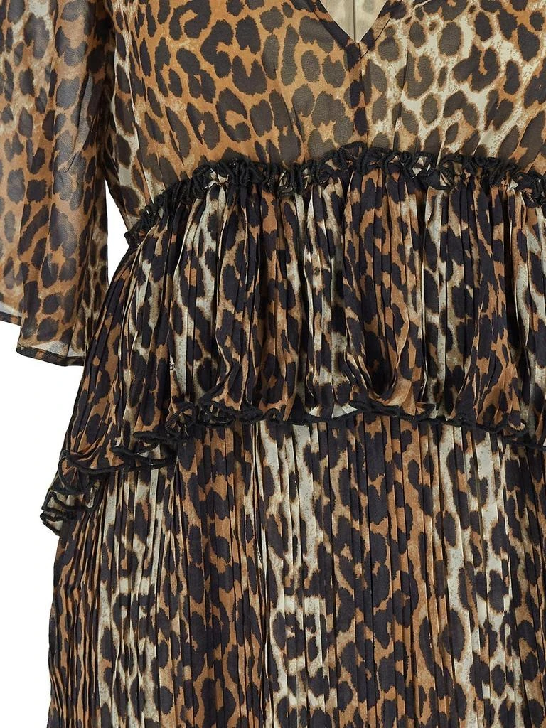 商品Ganni|Pleated Georgette V-neck Flounce Mini Dress,价格¥1291,第3张图片详细描述