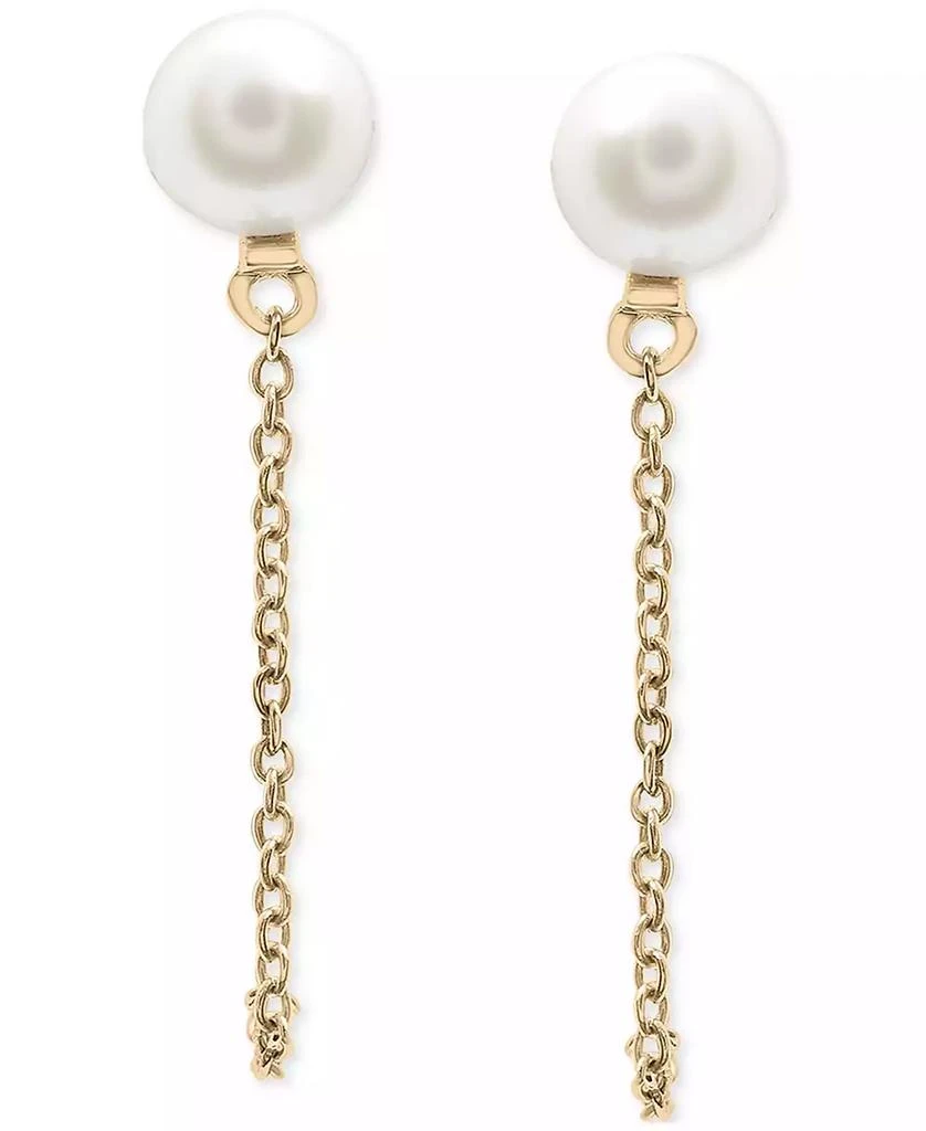 商品Macy's|Cultured Freshwater Pearl (5mm) & Chain Front to Back Drop Earrings in 10k Gold,价格¥1214,第3张图片详细描述