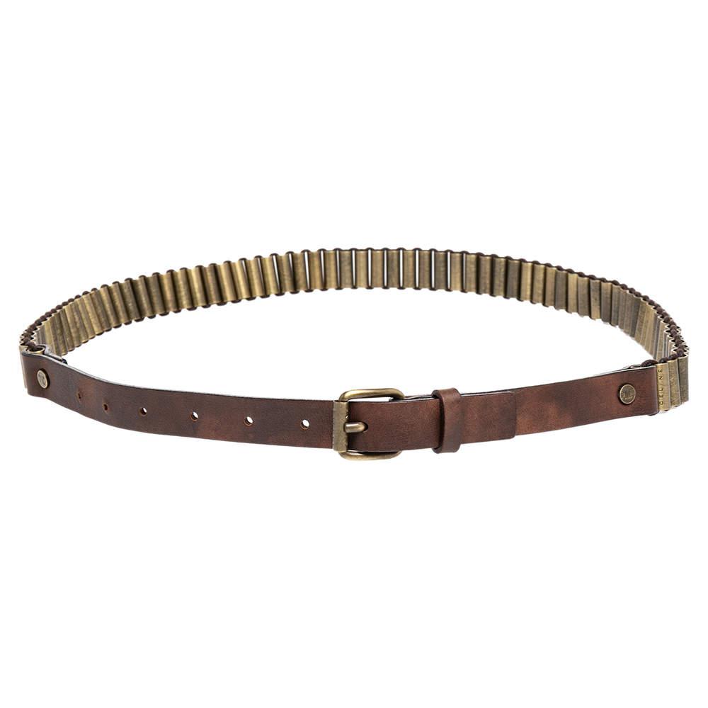 Celine Brown Metal And Leather Waist Belt 75 CM商品第1张图片规格展示