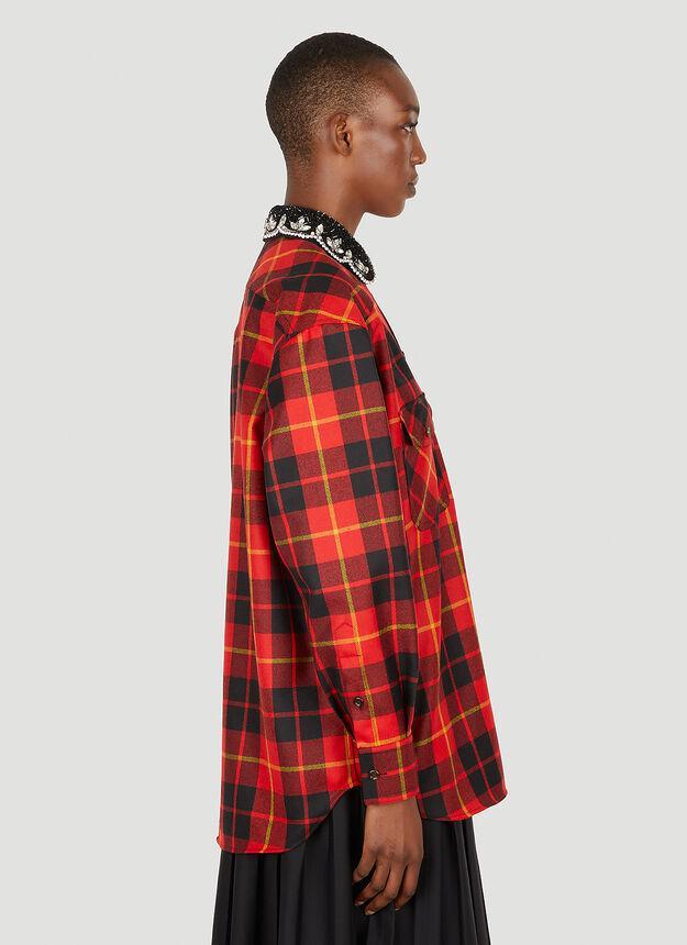 商品Gucci|Beaded Collar Check Shirt in Red,价格¥14845,第5张图片详细描述