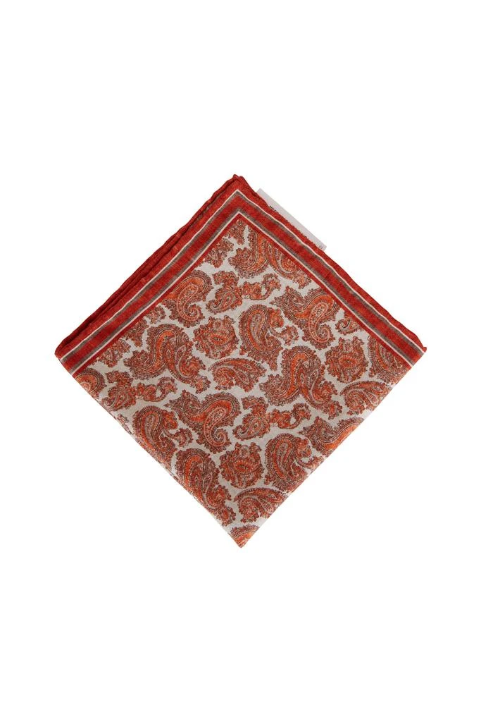 商品Brunello Cucinelli|Orange Paisley Print Silk Men's Pocket Square,价格¥575,第2张图片详细描述